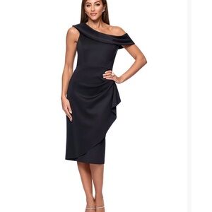 Xscape One Shoulder Black Dress